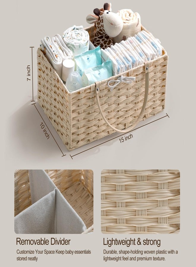 HBlife Large Diaper Caddy Organizer, Washable Waterproof, Portable Plastic Wicker Woven Basket with Divider, Nursery Diaper Station, Baby Shower Gifts Basket & Car Organizer - Image 5